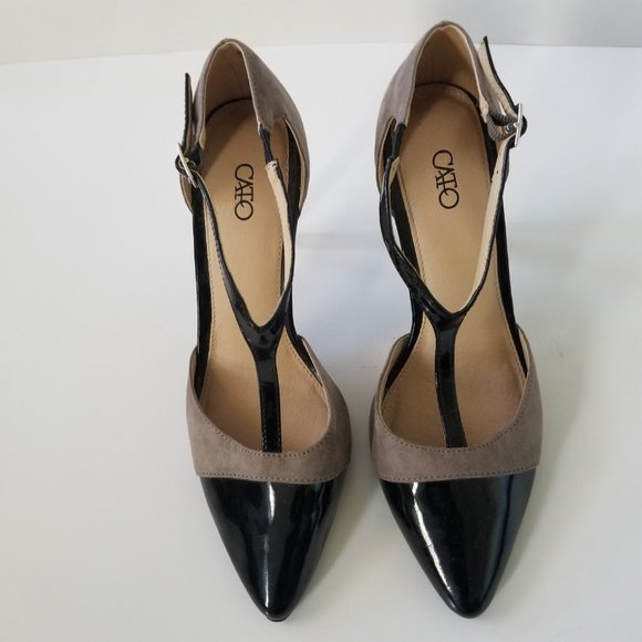 Cato Vintage Gray Taupe and Black Suede and Patent Leather T-Strap size 8 - Picture 7 of 9